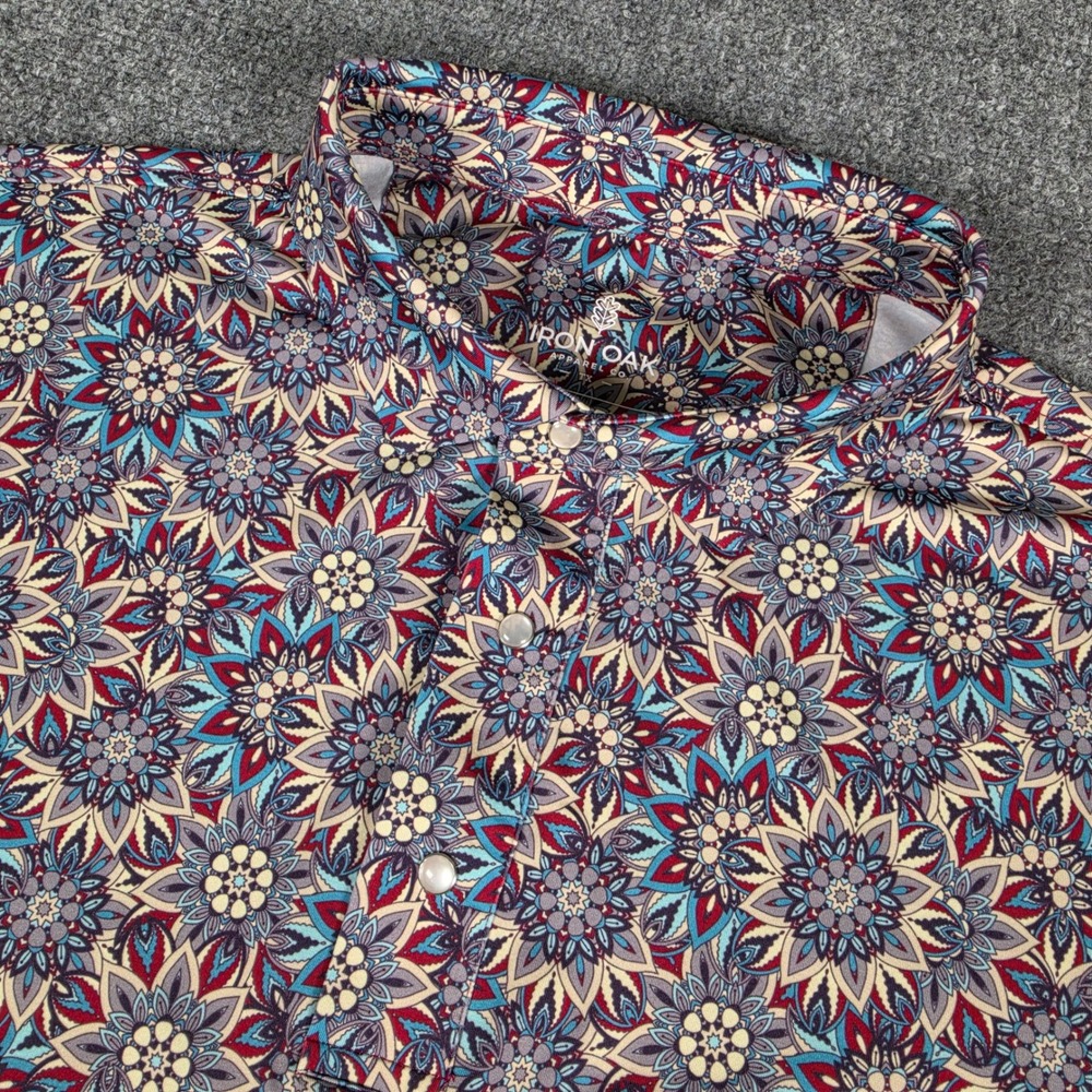 Iron Oak Pearl Snap Polo Shirt Mens XL Mandala Floral Performance Western